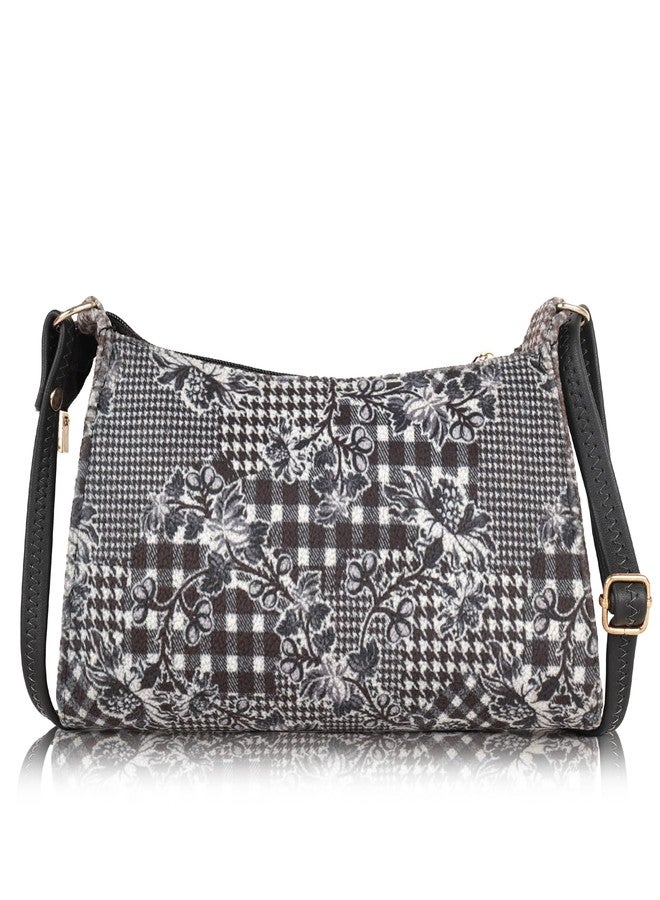 DANIEL CLARK Beatiful Floral Print Sling Bag for Women, Black and White - Image 1