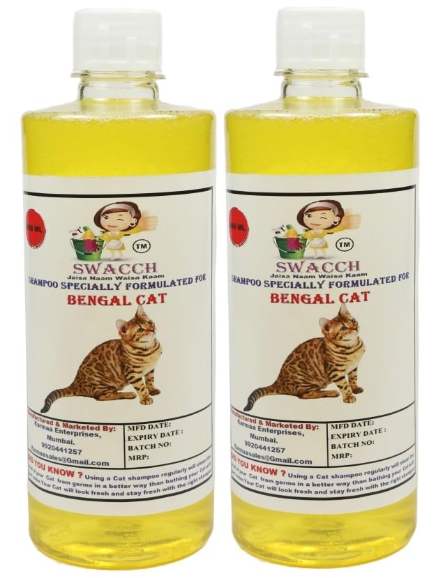 Swacch Bengal Cat Shampoo -500ml (Pack of 2)(Lemon)+ Bath Brush with Adjustable Straps Combo Pack - Image 2