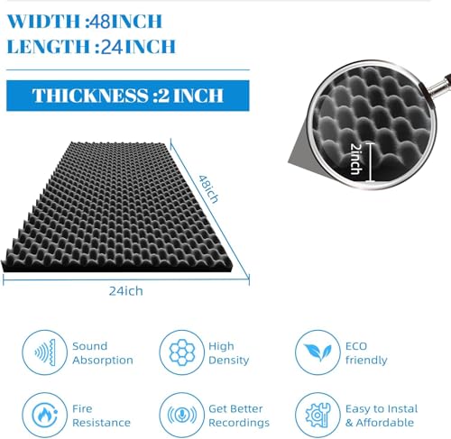 Geynnple 2 Pack Sound Proof Foam Panels |48"×24"×2" Quick-Recovery Soundproof Wall Panels | High Density Sound Dampening Panels for Home Studio - Image 2