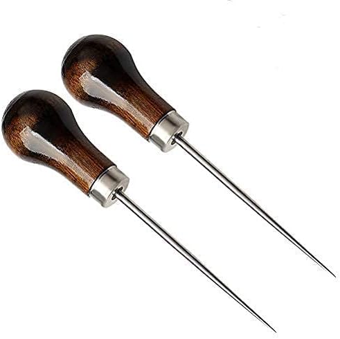 VIUJUH 2 Pack AwlGourd Shape Awl Tailors Awl Wood Handle Scratch Awl Sewing Awl Tool for Leather 2 Pack - Image 1