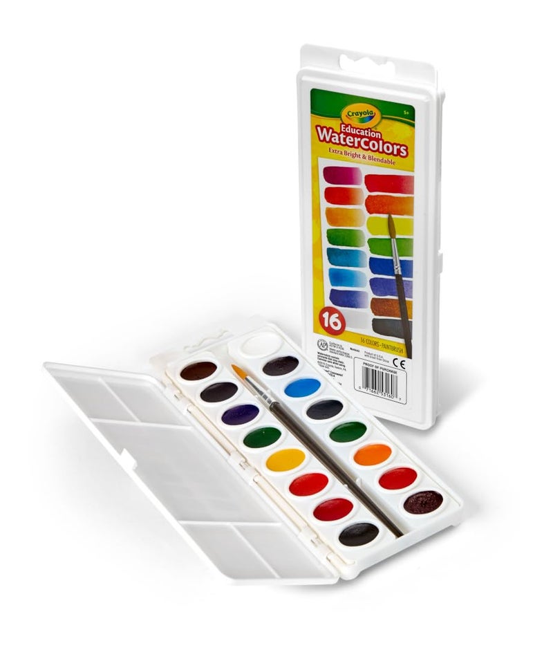 Crayola Watercolor Paint Set (16 Count), Washable Paint for Kids, 1 Paint Brush, Arts & Crafts Supplies, Assorted Colors, Ages 4+ - Image 2