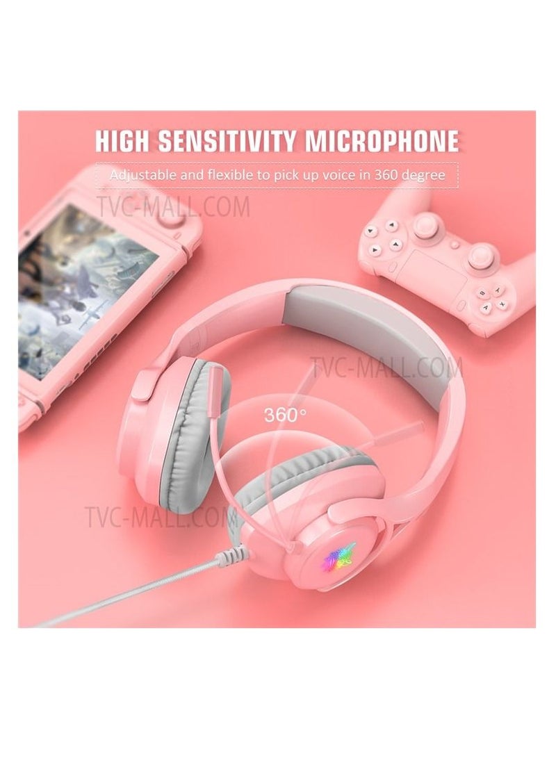 ONIKUMA X16 3.5mm+USB Wired Headset with Noise Reduction Microphone Surround Sound RGB Light Computer Headset - Pink - Image 3