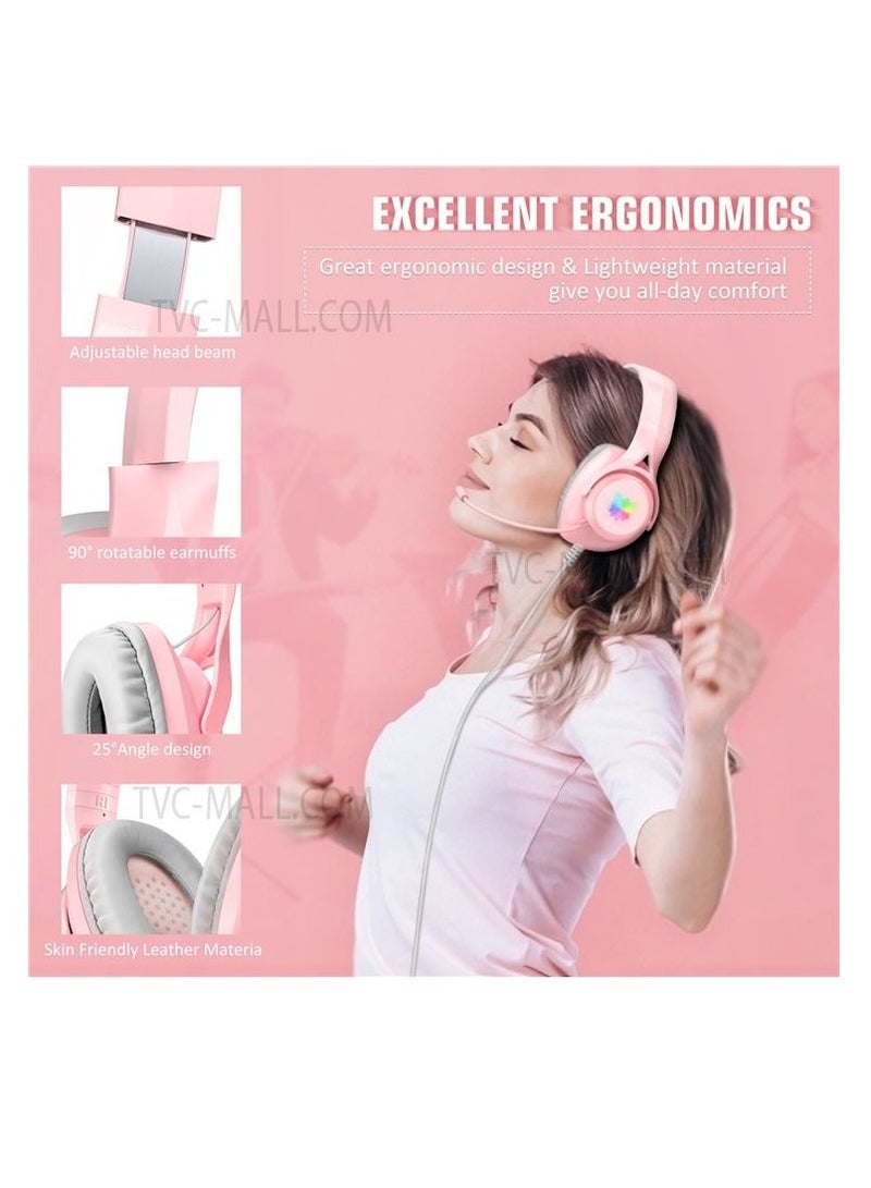 ONIKUMA X16 3.5mm+USB Wired Headset with Noise Reduction Microphone Surround Sound RGB Light Computer Headset - Pink - Image 2