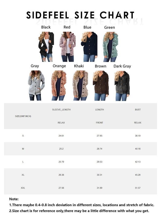 Sidefeel Women Hooded Knit Cardigans Button Cable Sweater Coat, A1 Gray, L - Image 5