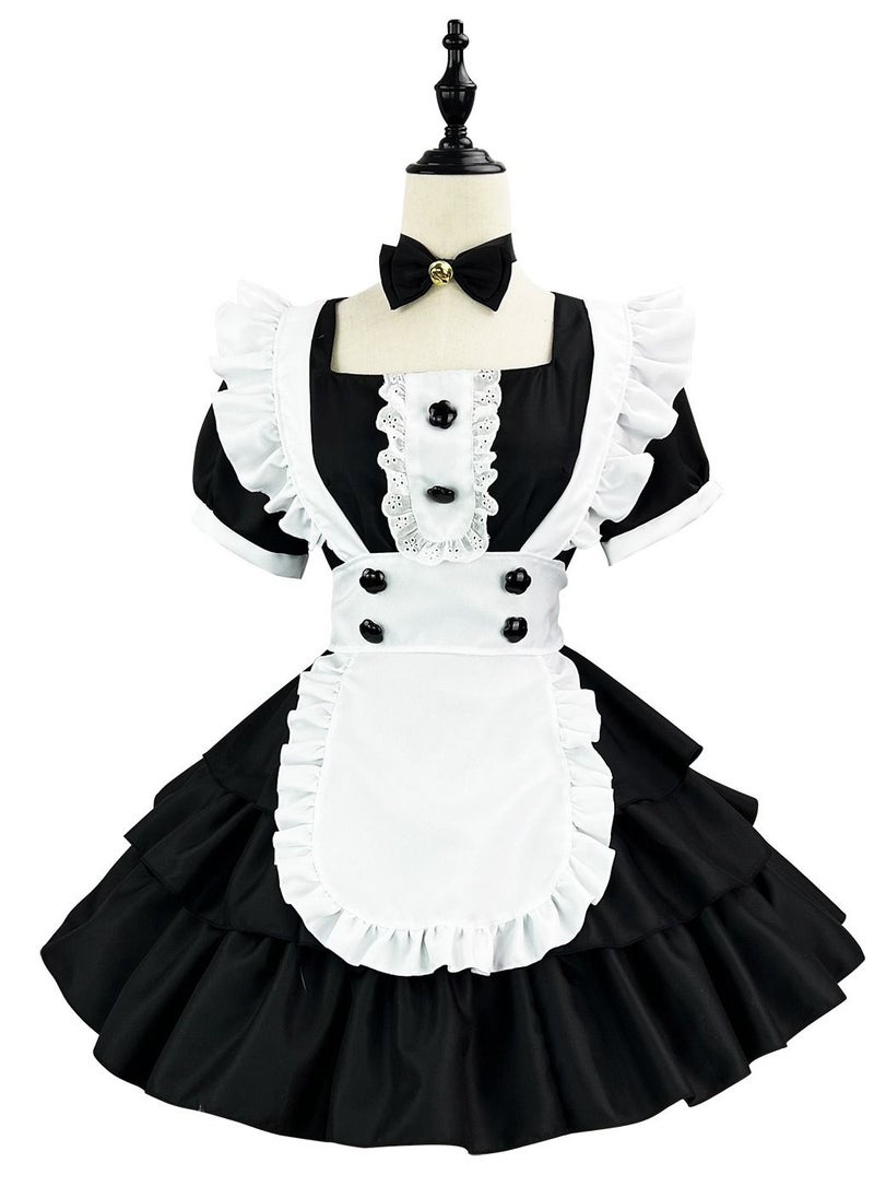Loquat - Japanese Soft Girl Maid's Short Sleeved Luoli Dress Cosplay Anime Black - Image 1