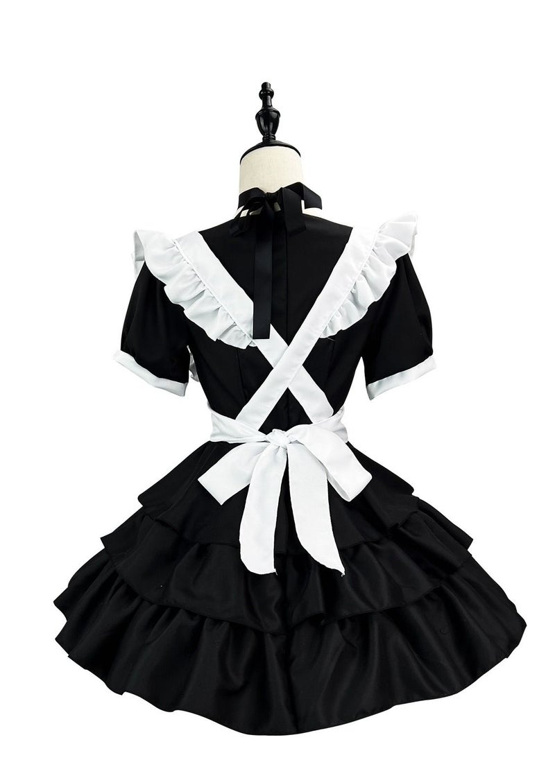 Loquat - Japanese Soft Girl Maid's Short Sleeved Luoli Dress Cosplay Anime Black - Image 1