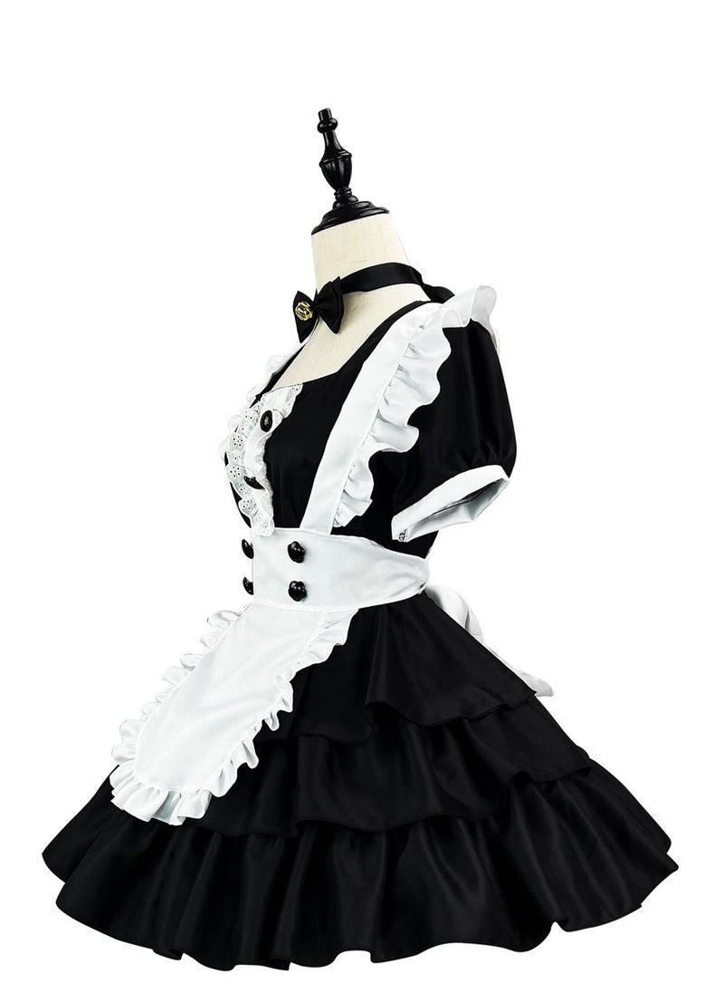 Loquat - Japanese Soft Girl Maid's Short Sleeved Luoli Dress Cosplay Anime Black - Image 1