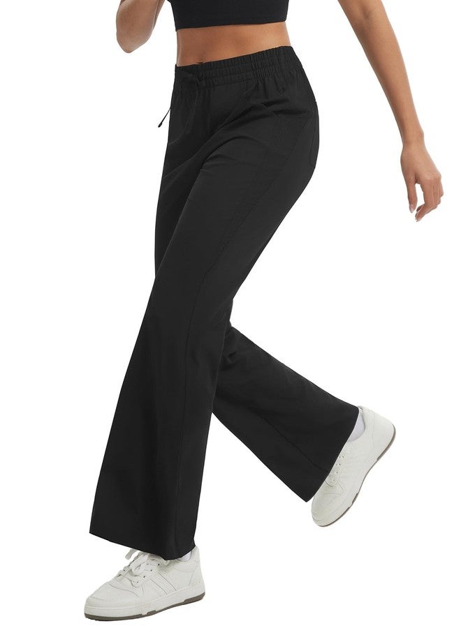 baleaf Women's Hiking Pants Lightweight Water Resistant Travel Flare Pants with Pockets Quick Dry Breathable Drawstring Waist Black L - Image 1