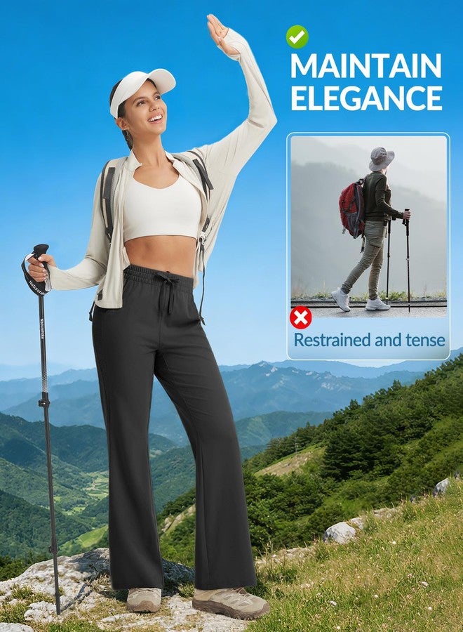 baleaf Women's Hiking Pants Lightweight Water Resistant Travel Flare Pants with Pockets Quick Dry Breathable Drawstring Waist Black L - Image 3