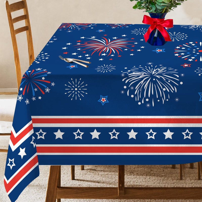 Hexagram 4th of July Tablecloth Patriotic Tablecloth Rectangle 60x84 inch Red and Blue Stars Indoor or Outdoor American Flag Independence Day Kitchen Table Decorations for Dinner