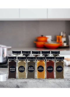 XiuWoo 24-Piece glass spice jars with 40 Label, spice glass bottles,120ml square spice container with spice labels, shaker lids and airtight black metal caps, chalk marker, silicone collapsible funnel  - Image 5