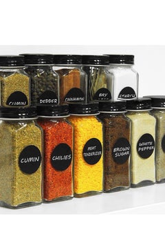 XiuWoo 24-Piece glass spice jars with 40 Label, spice glass bottles,120ml square spice container with spice labels, shaker lids and airtight black metal caps, chalk marker, silicone collapsible funnel  - Image 2