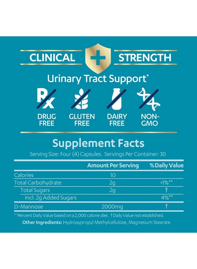 AZO AZO D Mannose Urinary Tract Health, Cleanse, Flush & Protect The Urinary Tract, No.1 Pharmacist Recommended Brand, Clinical Strength, Non-GMO, 120 Count  - Image 2