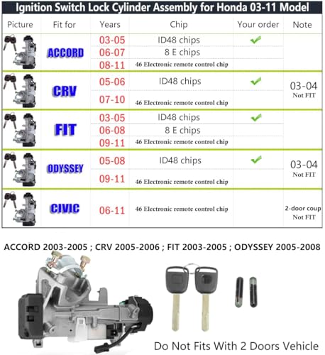 CHENHO Ignition Switch Lock Cylinder Assembly Compatible with Honda Accord CRV Odyssey FIT 06350-SAA-G30 35100-SDA-A71 CHENHO 2003 2004 2005 2006 2007 2008 - Image 3