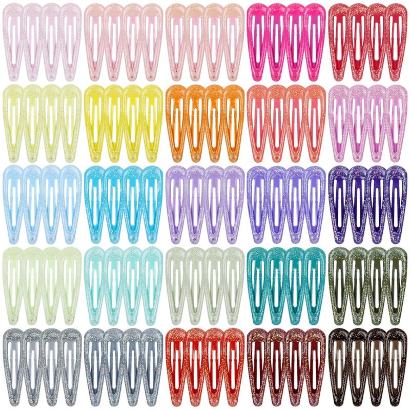 Cinaci 100pcs in 25 Candy Colors 5cm2 Glitter Metal Snap Hair Clips Nonslip Hair Barrettes Bang Holders for Baby Girls Toddlers Kids Teens