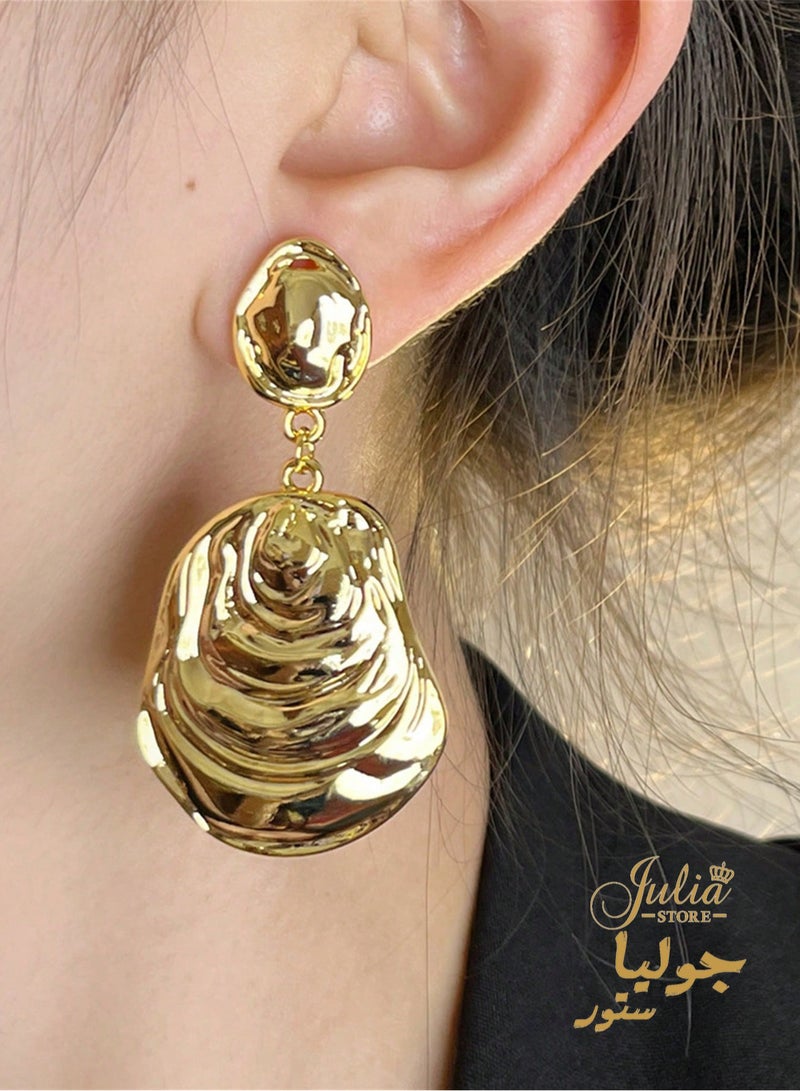 Julia Store 18K Gold Plated Stainless Steel Trendy Chunky Gold Drop Earrings  - Image 2
