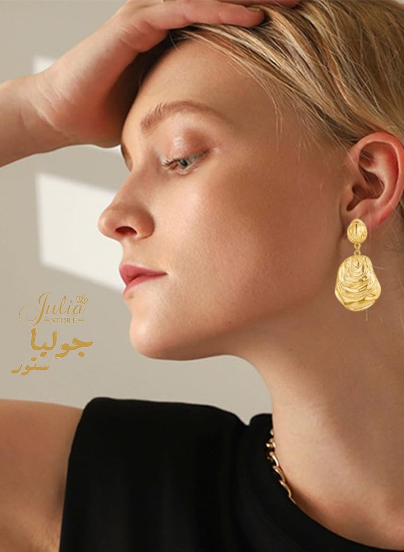 Julia Store 18K Gold Plated Stainless Steel Trendy Chunky Gold Drop Earrings  - Image 4