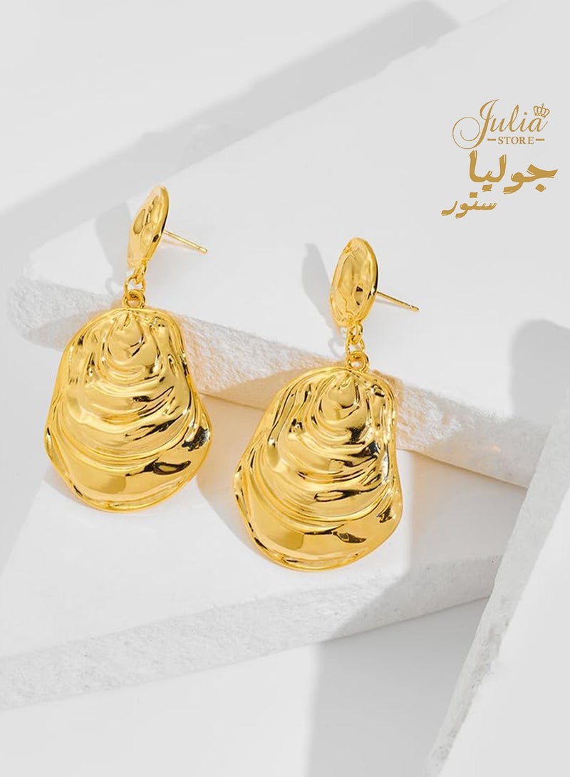 Julia Store 18K Gold Plated Stainless Steel Trendy Chunky Gold Drop Earrings  - Image 5