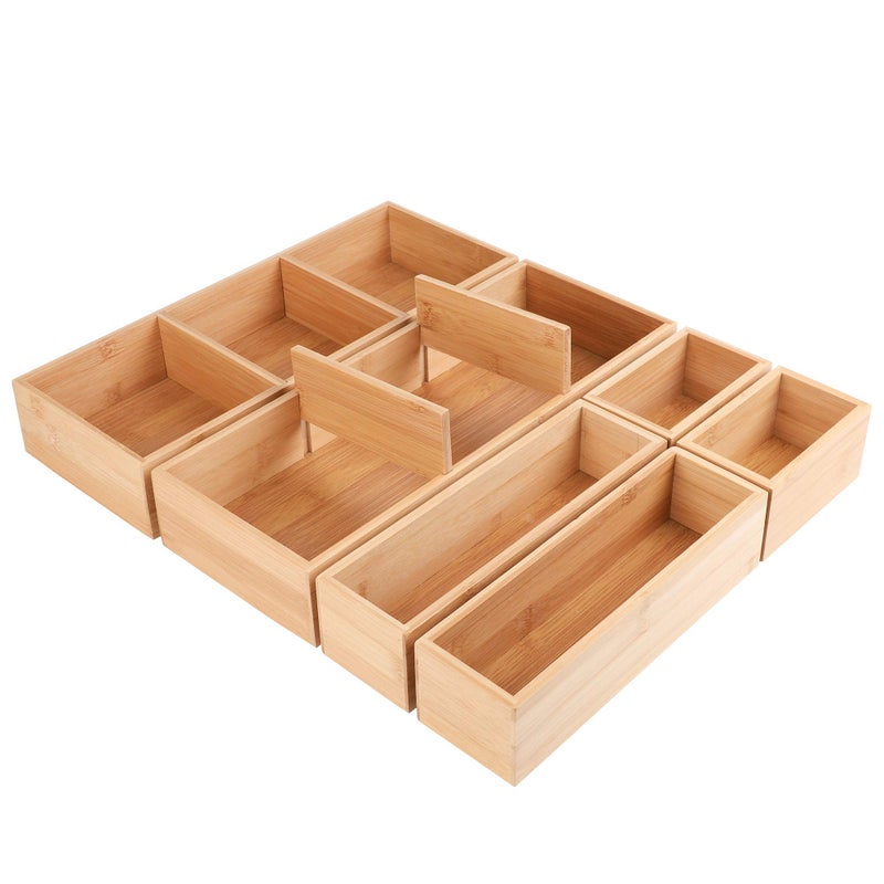 Kootek 6 Pcs Bamboo Drawer Organizer Kitchen Utensils Storage Boxes 3Size with Removable Dividers MultiUse for Gadget Makeup Bathroom Office