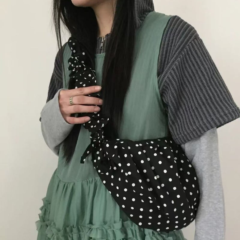 Korean Style Slouchy Pleated Polka Dot Crescent Saddle Bag 2025 New Crossbody Handbag for Women - Image 3