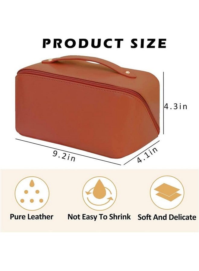 GUDDIES Makeup Pouch, Large Capacity Cosmetic Travel Bag, Women's Makeup Travel Bag Portable Leather Cosmetics Bag, Makeup Bags with Handle and Divider, Wide Opening Makeup Organizer - Image 3