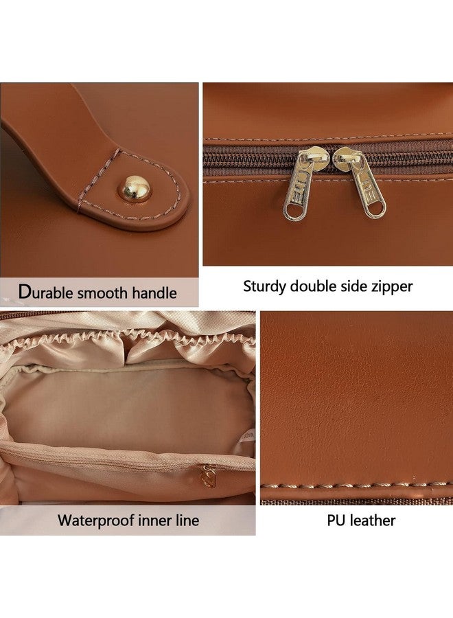 GUDDIES Makeup Pouch, Large Capacity Cosmetic Travel Bag, Women's Makeup Travel Bag Portable Leather Cosmetics Bag, Makeup Bags with Handle and Divider, Wide Opening Makeup Organizer - Image 5