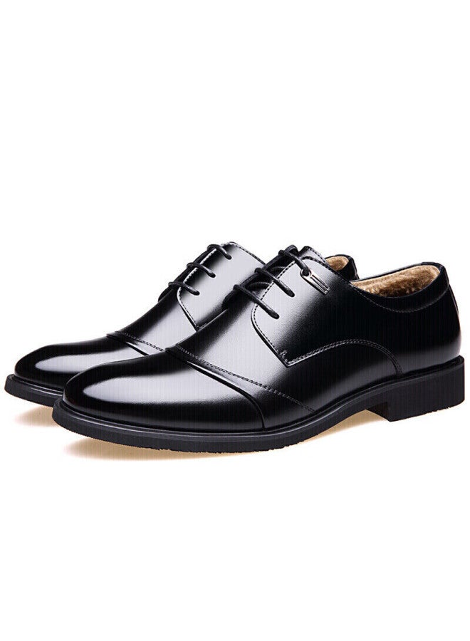 Cartelo Business Cowhide Formal Warm Fleece-lined Men's Leather Shoes, Winter Cotton Leather Shoes 1513, Black Padded Style, Size 43 - Image 4