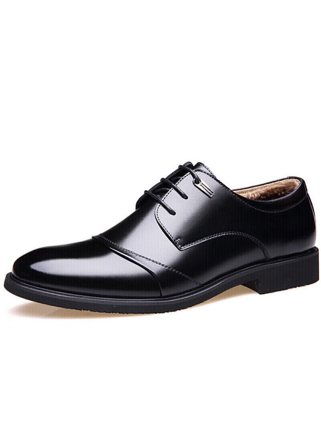 Cartelo Business Cowhide Formal Warm Fleece-lined Men's Leather Shoes, Winter Cotton Leather Shoes 1513, Black Padded Style, Size 43 - Image 2