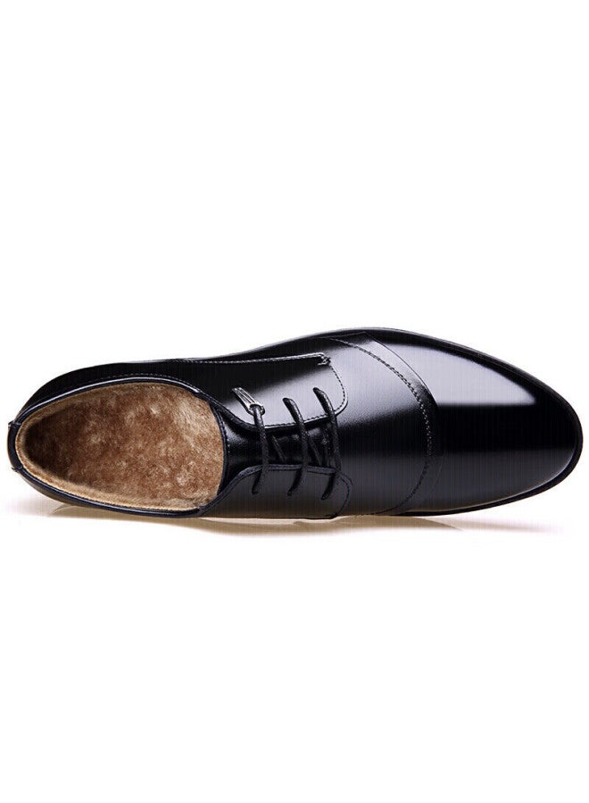 Cartelo Business Cowhide Formal Warm Fleece-lined Men's Leather Shoes, Winter Cotton Leather Shoes 1513, Black Padded Style, Size 43 - Image 3