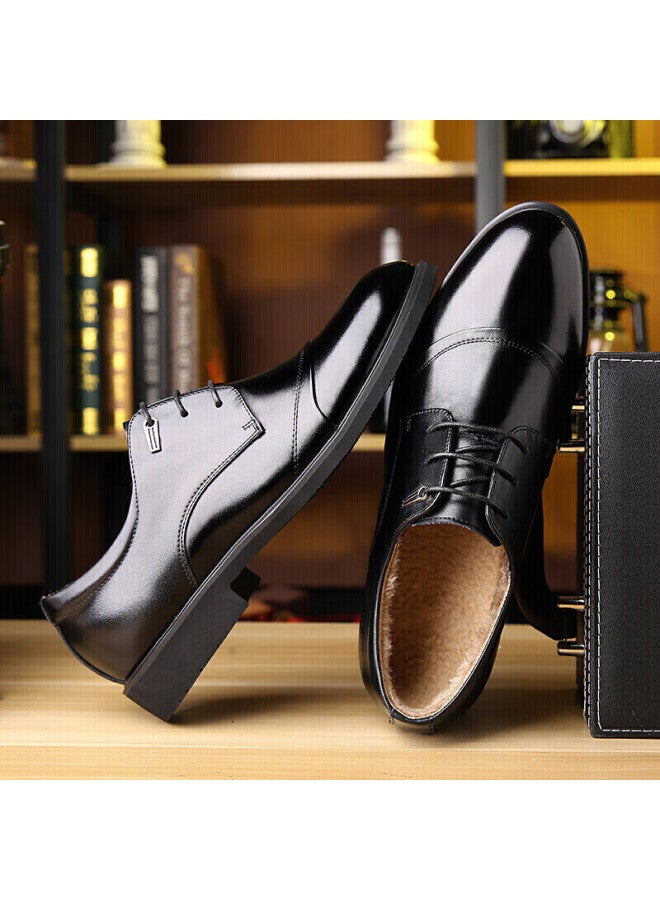 Cartelo Business Cowhide Formal Warm Fleece-lined Men's Leather Shoes, Winter Cotton Leather Shoes 1513, Black Padded Style, Size 43 - Image 5