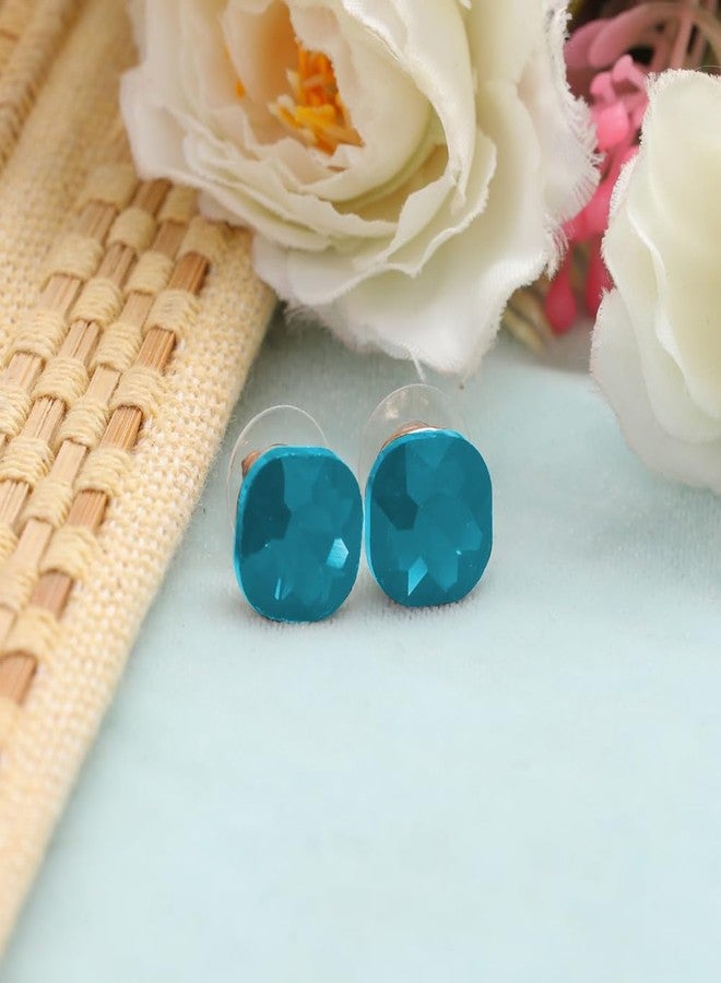 Vientiq Gold-Plated Turquoise Blue Crystal Studs Earrings - Image 3