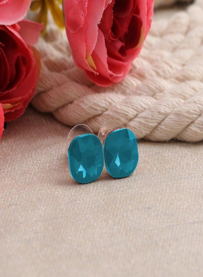 Vientiq Gold-Plated Turquoise Blue Crystal Studs Earrings - Image 5