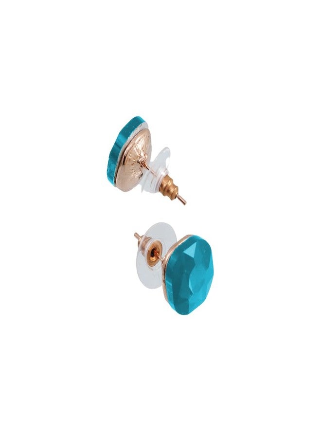 Vientiq Gold-Plated Turquoise Blue Crystal Studs Earrings - Image 4
