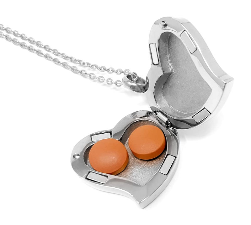 PILL THING Amour Heart Pill Necklace- Medication Heart Necklace-Stainless Steel Necklace with Strong Magnetic Closure-Keep your Medication Safe in Silver Heart Locket, 26 Inch Chain (Silver) - Image 4