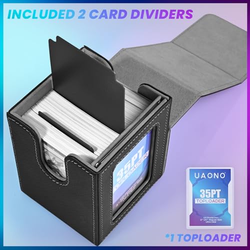 UAONO Card Deck Box with MTG Commander Display, Deck Case Holds 100+ Double-Sleeved Cards, Trading Card Storage Box Fits TCG/PTCG/Sports Card with 2 Dividers, 1 Top Loaders (Black) - Image 5