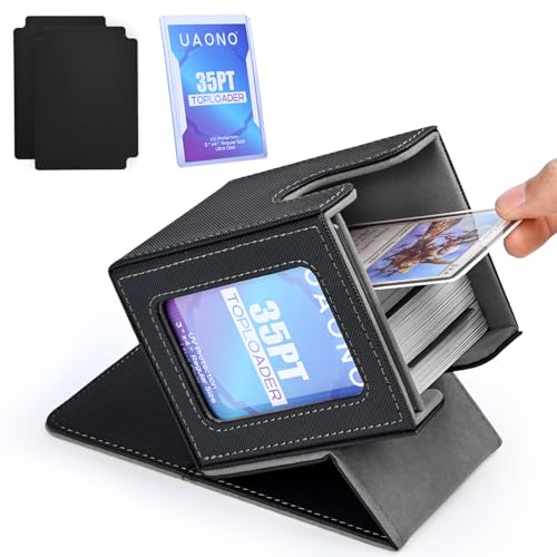 UAONO Card Deck Box with MTG Commander Display, Deck Case Holds 100+ Double-Sleeved Cards, Trading Card Storage Box Fits TCG/PTCG/Sports Card with 2 Dividers, 1 Top Loaders (Black) - Image 1