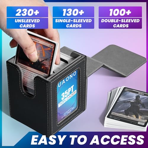 UAONO Card Deck Box with MTG Commander Display, Deck Case Holds 100+ Double-Sleeved Cards, Trading Card Storage Box Fits TCG/PTCG/Sports Card with 2 Dividers, 1 Top Loaders (Black) - Image 2