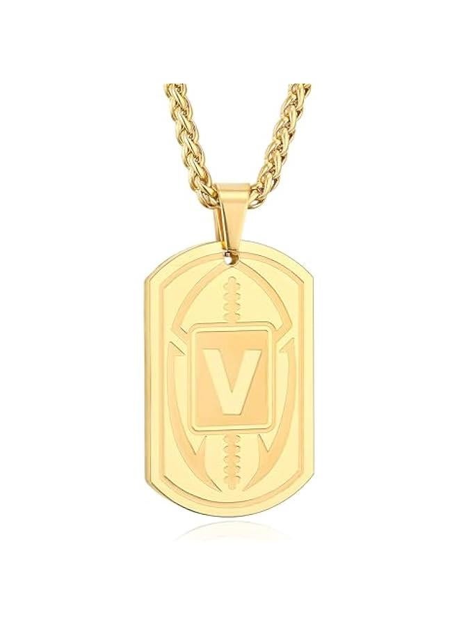 Graduation Gifts-Football Initial Necklace for Men Boys Kids Teen Dog Tag Stainless Steel Sliver/Black/Gold Letter Pendant Sport Football Athletes Jewelry Graduation Gifts for Him Kids Boys Men Teens Boyfriend Husband Dad  - Image 1