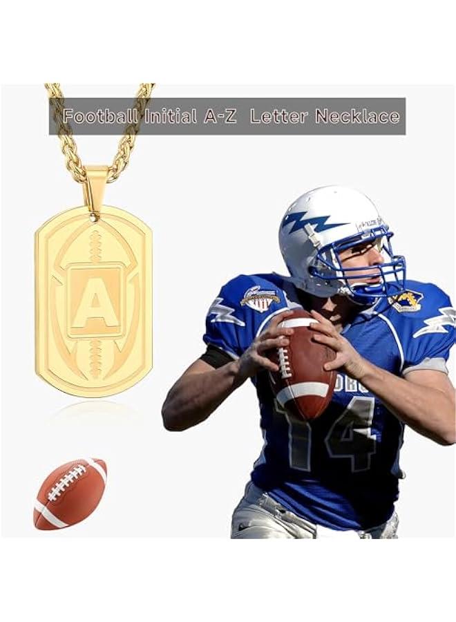 Graduation Gifts-Football Initial Necklace for Men Boys Kids Teen Dog Tag Stainless Steel Sliver/Black/Gold Letter Pendant Sport Football Athletes Jewelry Graduation Gifts for Him Kids Boys Men Teens Boyfriend Husband Dad  - Image 3