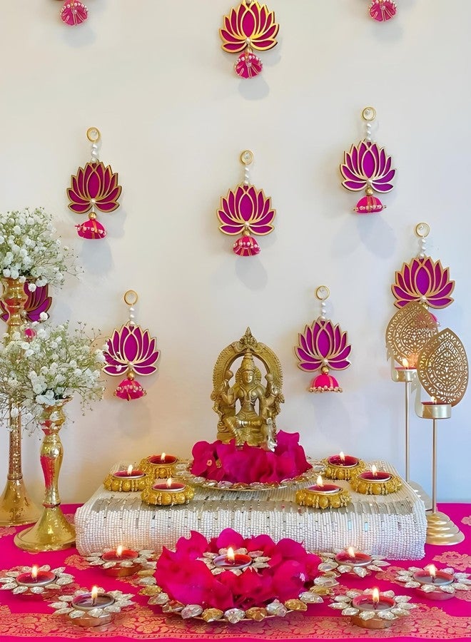 RR Crafts Handmade Jhumki Hanging Decoration - 8 PCS Pink | Pooja Room, Ganpati & Diwali Decoration Items | Wall Hanging for Home Temple & Festive Decor - Image 1