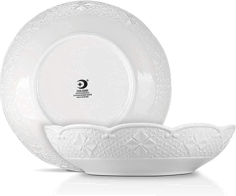 STARMOON STAR MOON 27 Oz Ceramic Large Pasta Bowls Elegant Vintage Porcelain Large Serving Bowls for Salad Microwave  Dishwasher Safe Lucky 4Leaf Clover Collcetion Set of 4 White - Image 3