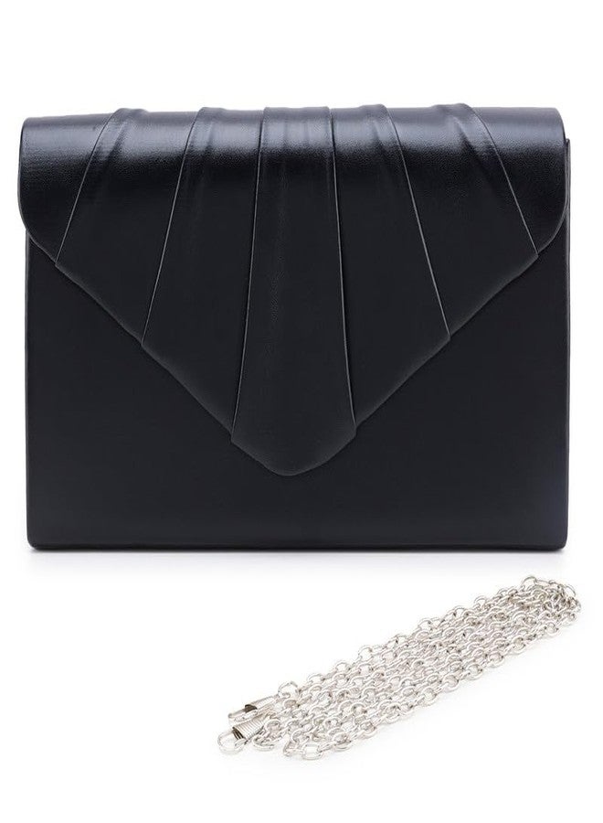 ZEVORA Women's Framed Foldover Clutch | Detachable Chain Sling Strap | Ladies Purse Wallet 05A Black (23X14 CM) - Image 1