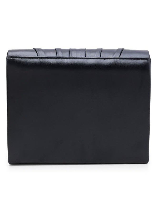 ZEVORA Women's Framed Foldover Clutch | Detachable Chain Sling Strap | Ladies Purse Wallet 05A Black (23X14 CM) - Image 5