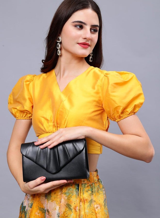 ZEVORA Women's Framed Foldover Clutch | Detachable Chain Sling Strap | Ladies Purse Wallet 05A Black (23X14 CM) - Image 3