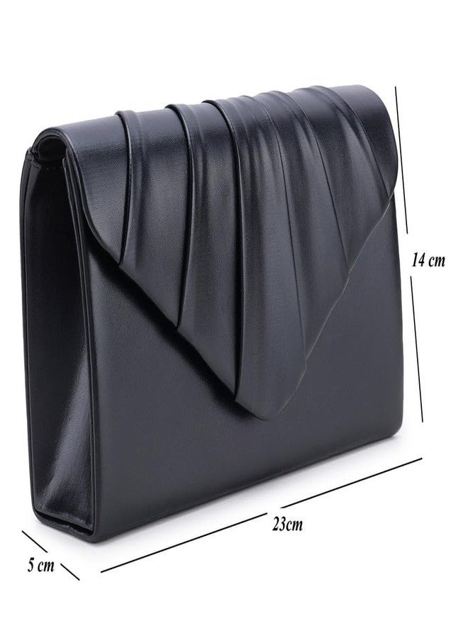 ZEVORA Women's Framed Foldover Clutch | Detachable Chain Sling Strap | Ladies Purse Wallet 05A Black (23X14 CM) - Image 4