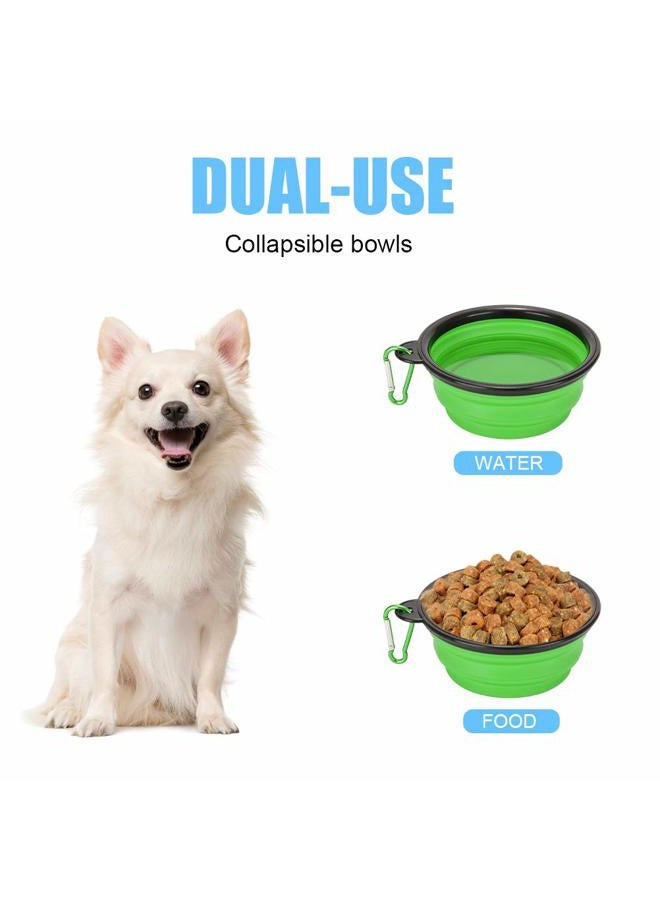 Emoly 2 Pack Large Size Collapsible Dog Bowl, Food Grade Silicone BPA Free, with Carabiner Clip Foldable Expandable Cup Dish for Pet Cat Food Water Feeding Portable Travel Bowl (Blue & Green) - Image 3
