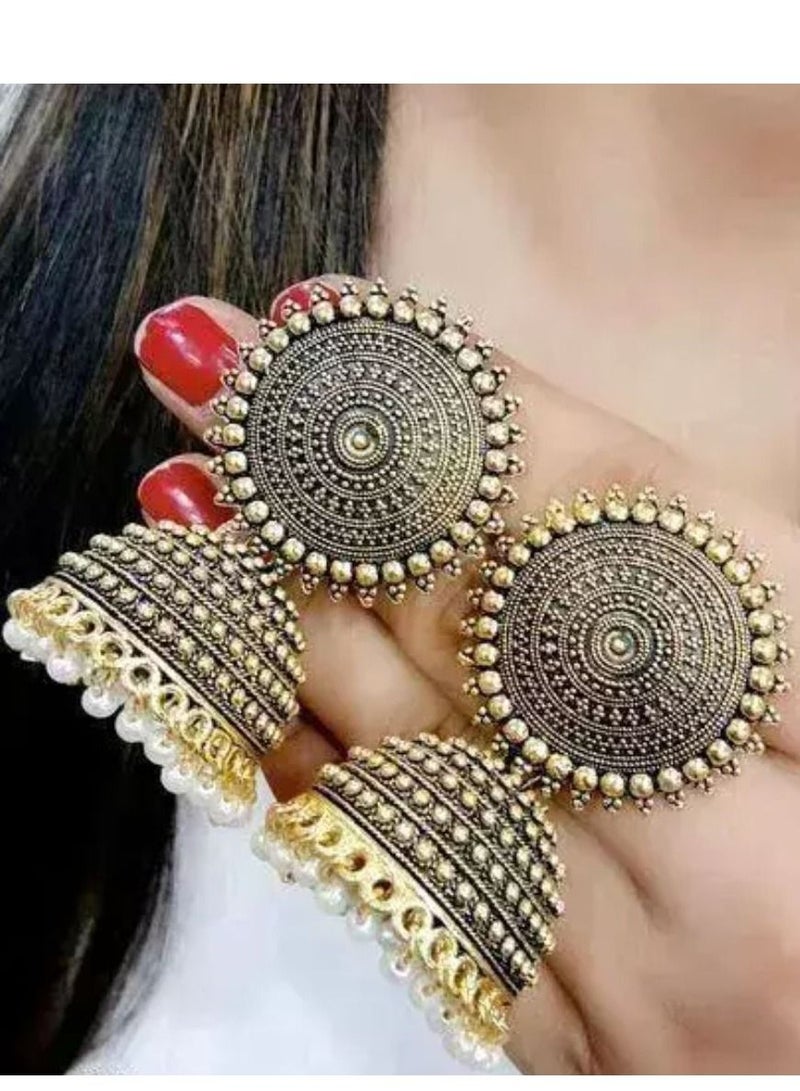 Stylish Meenakari Traditional Jhumka Brass Jhumki Earring - Golden - Image 1