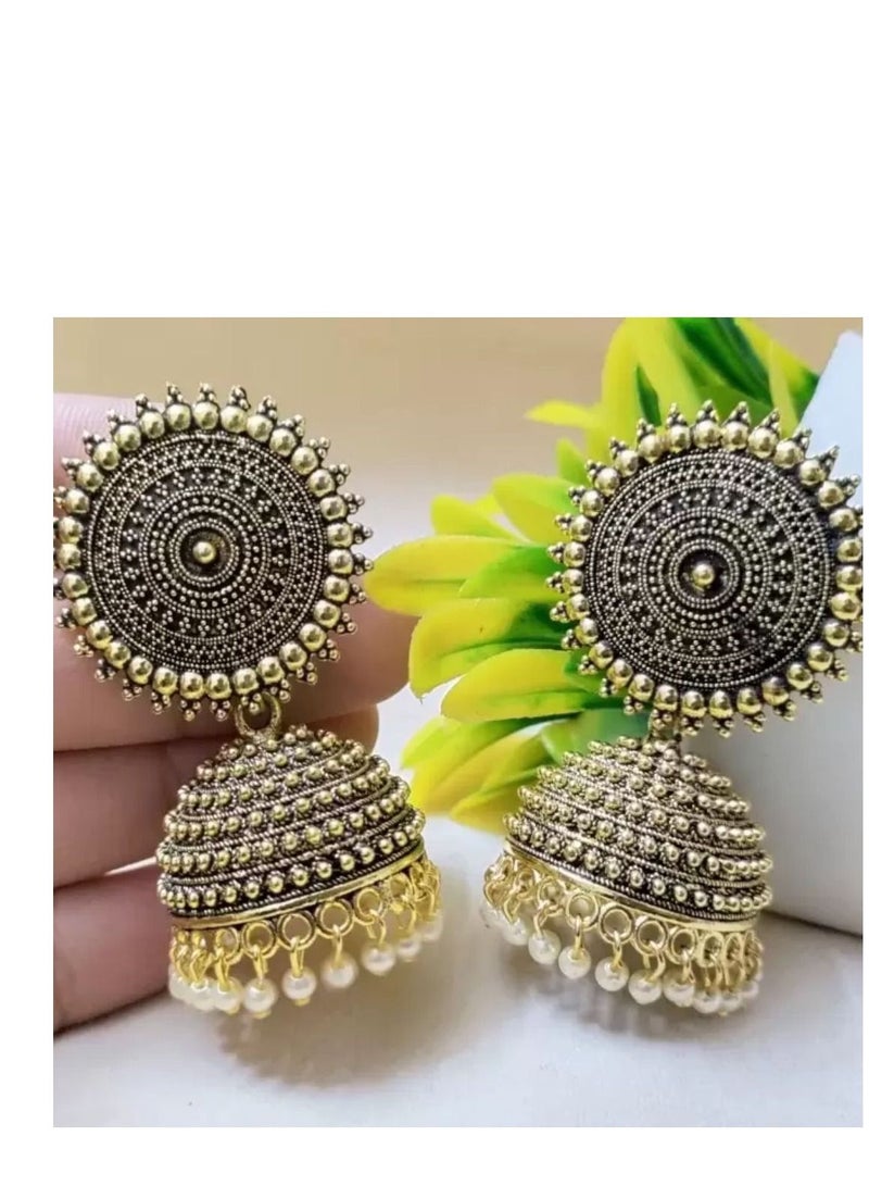 Stylish Meenakari Traditional Jhumka Brass Jhumki Earring - Golden - Image 2