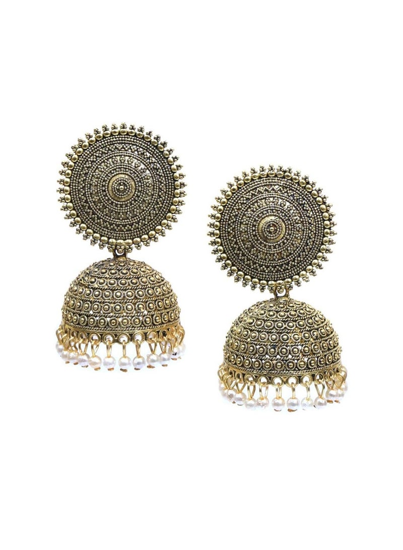 Stylish Meenakari Traditional Jhumka Brass Jhumki Earring - Golden - Image 3
