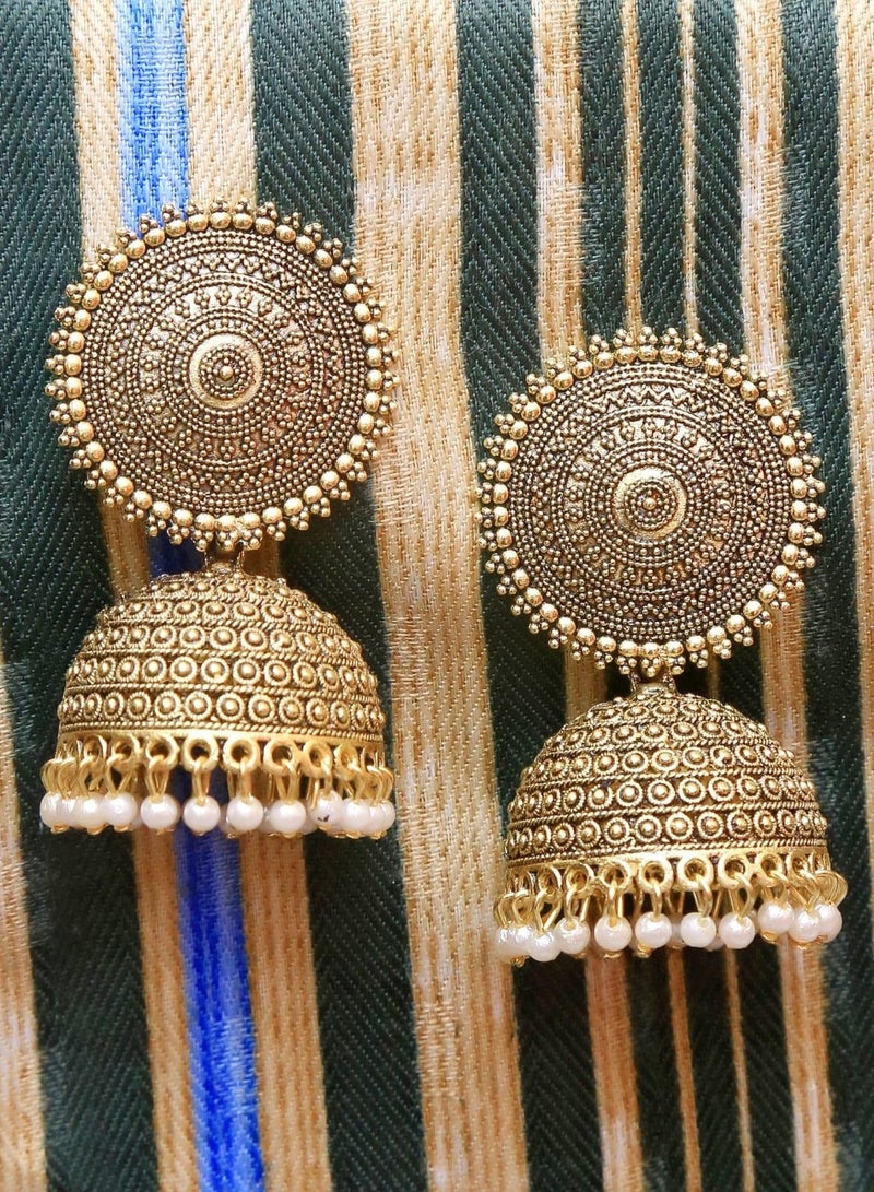 Stylish Meenakari Traditional Jhumka Brass Jhumki Earring - Golden - Image 4